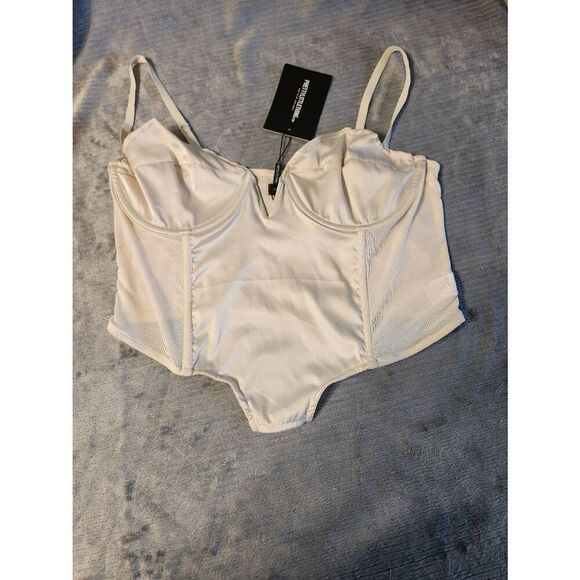 NWT PrettyLittleThing Size 10 US Champagne Satin Square Hem Corset Tank Top - Picture 1 of 3